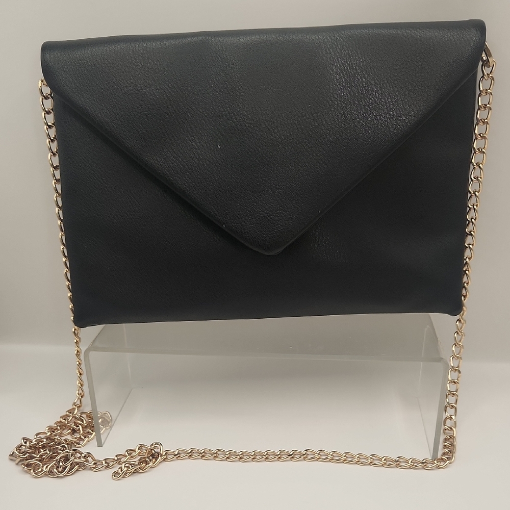 A New Day Black Envelope Evening Clutch With Gold Chain Strap
